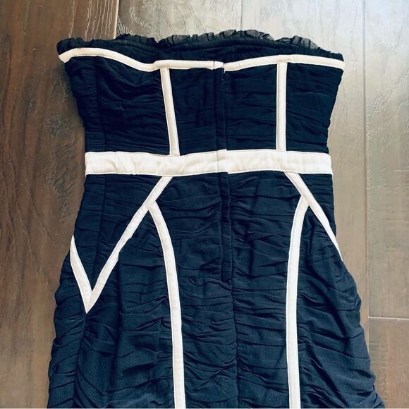 ASOS Vintage Black & Ivory Ruche Bodycon Strapless Cocktail/Wedding Guest Dress - Picture 7 of 10